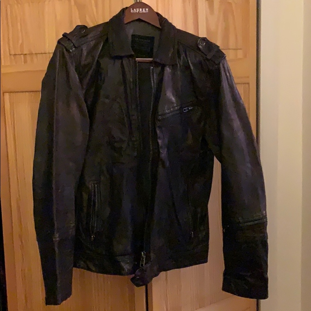 All saints men’s leather jacket size medium